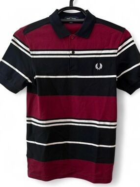 Fred Perry Men's Burgundy, Black & White Striped Polo